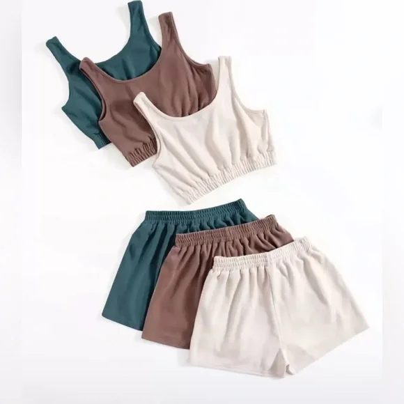 3 set of Stylish Tank and Shorts Set in Neutral Tones/XL/ - Picture 1 of 5